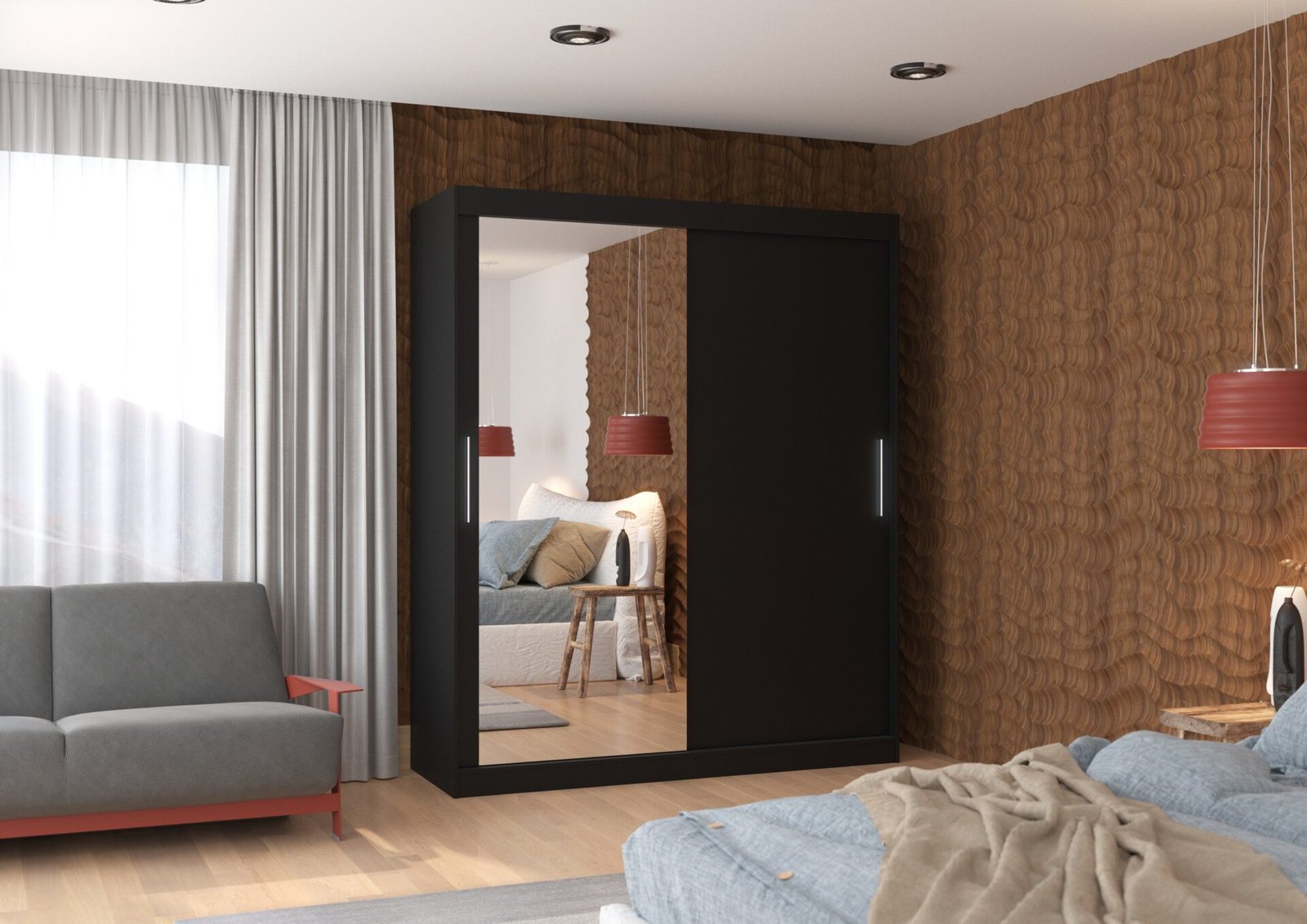 Sliding wardrobe with mirror TOM 180 black ADRK - Image 3