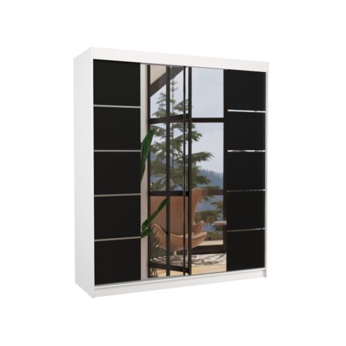 Sliding wardrobe with mirror TRAVES 180 white/black ADRK