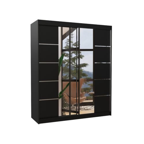 Sliding wardrobe with mirror TRAVES 180 black ADRK