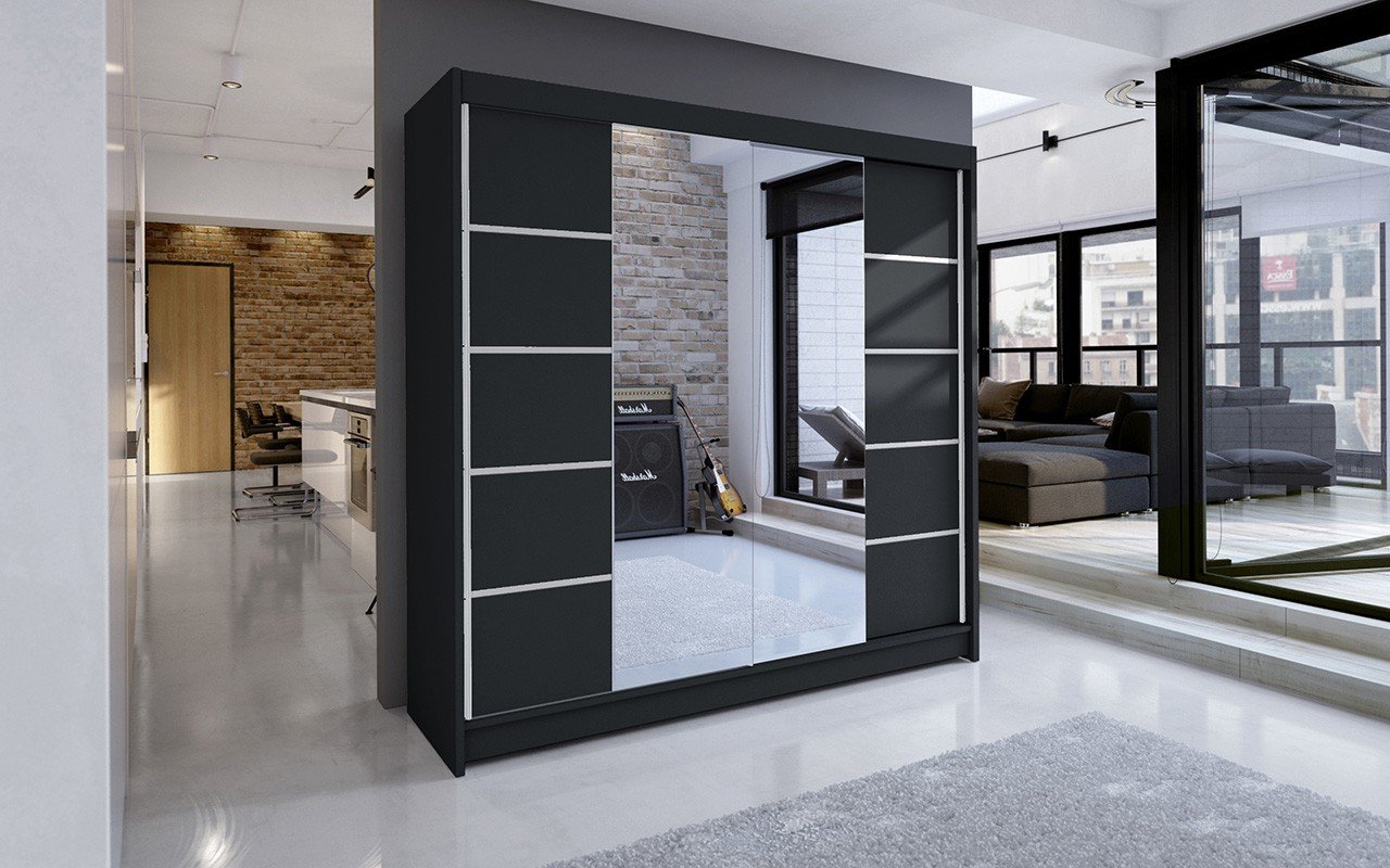 Sliding wardrobe with mirror TRAVES 180 black ADRK - Image 2