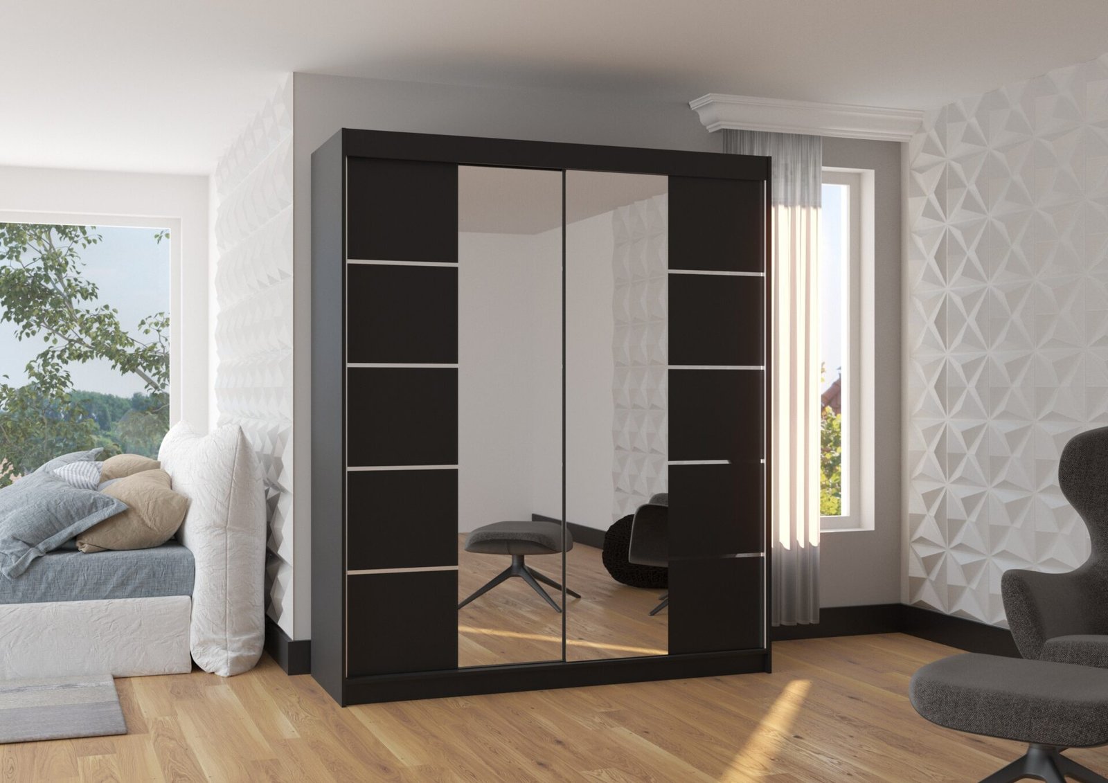 Sliding wardrobe with mirror TRAVES 180 black ADRK - Image 3