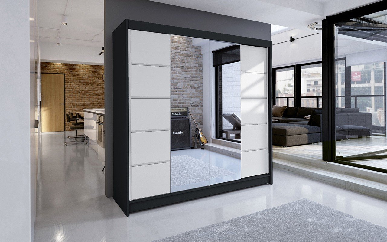 Sliding wardrobe with mirror TRAVES 180 black/white ADRK - Image 2