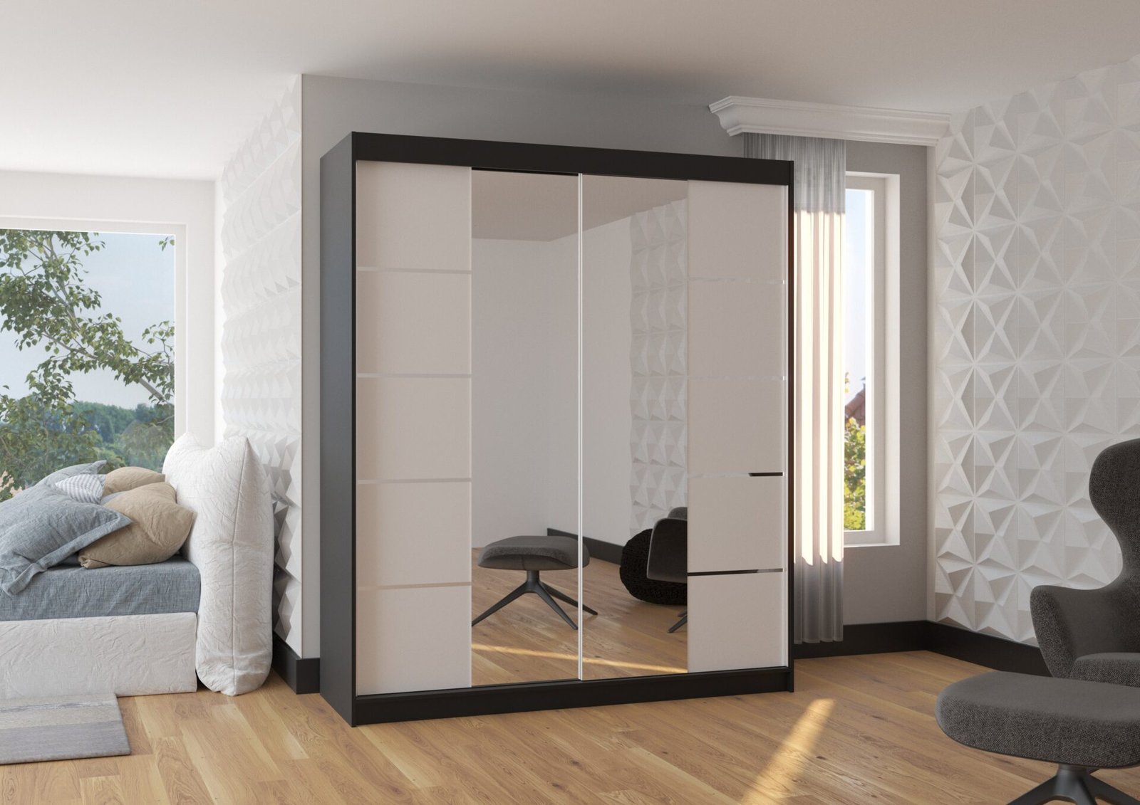 Sliding wardrobe with mirror TRAVES 180 black/white ADRK - Image 3