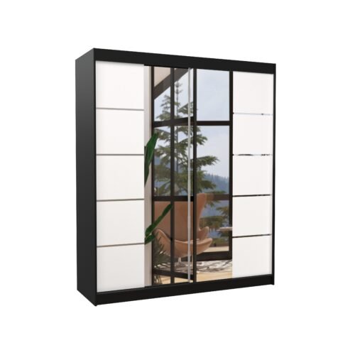 Sliding wardrobe with mirror TRAVES 180 black/white ADRK