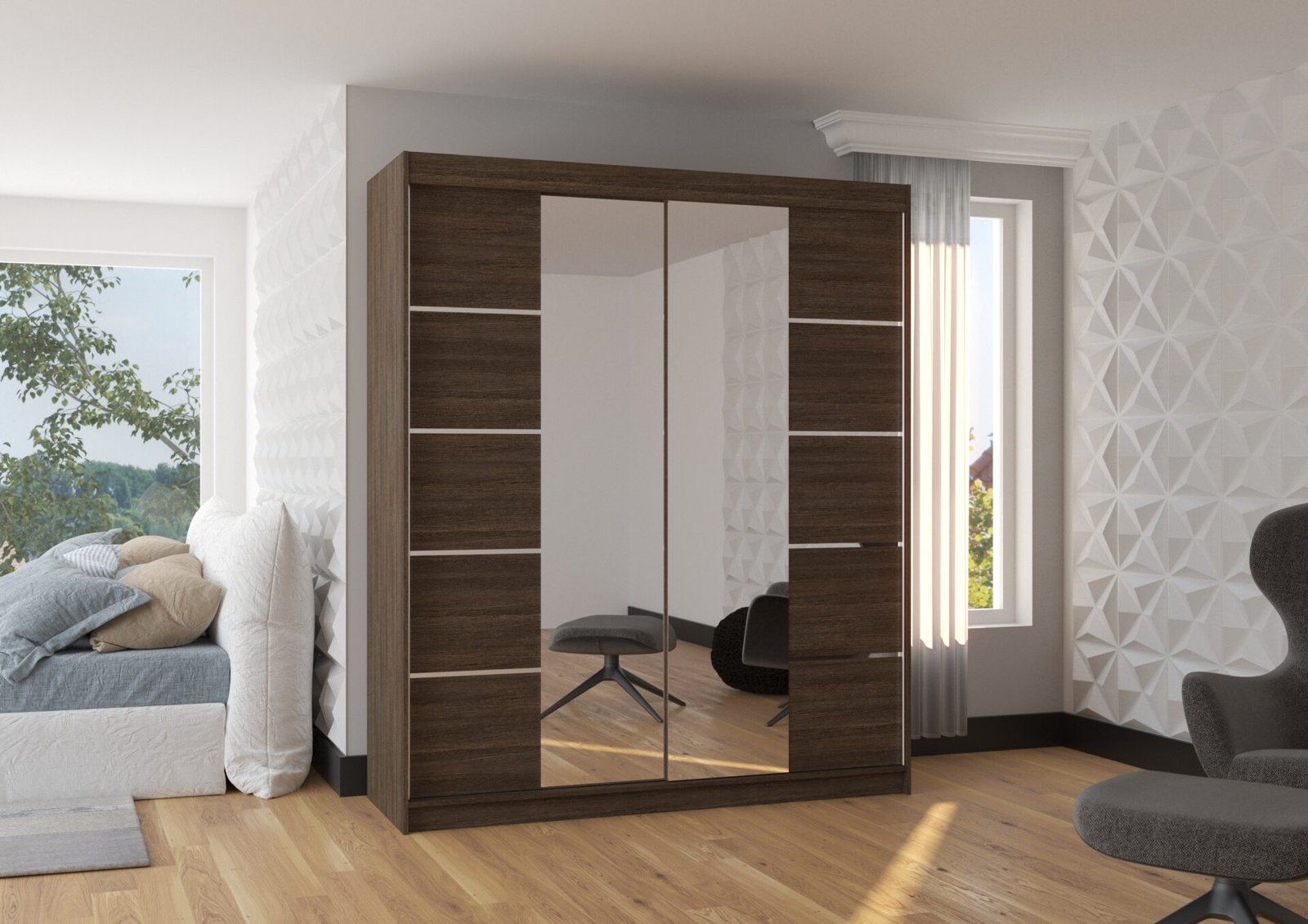 Sliding wardrobe with mirror TRAVES 180 chocolate color ADRK - Image 2