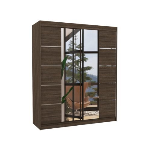Sliding wardrobe with mirror TRAVES 180 chocolate color ADRK