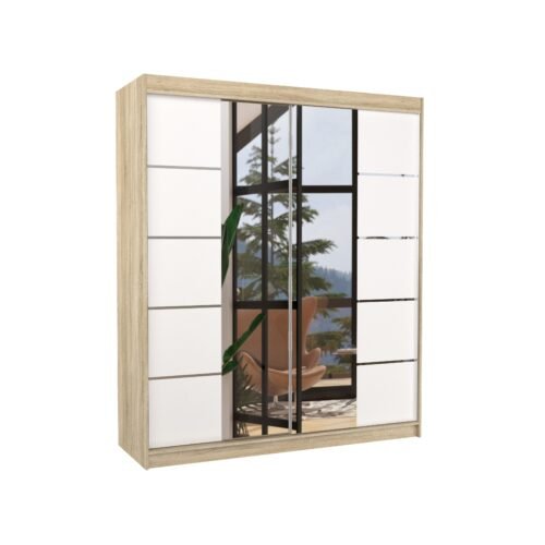 TRAVES 180 Sliding wardrobe with mirror, Sonoma/white, ADRK