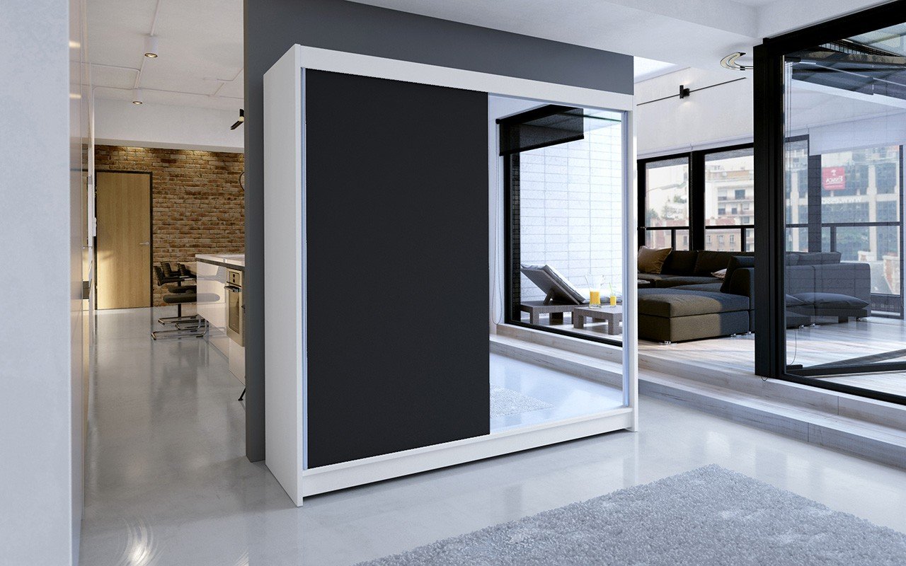 VIKI 180 Sliding wardrobe with mirror, white/black, ADRK - Image 2