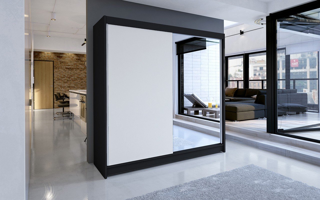 VIKI 180 black/white ADRK sliding wardrobe with mirror - Image 2