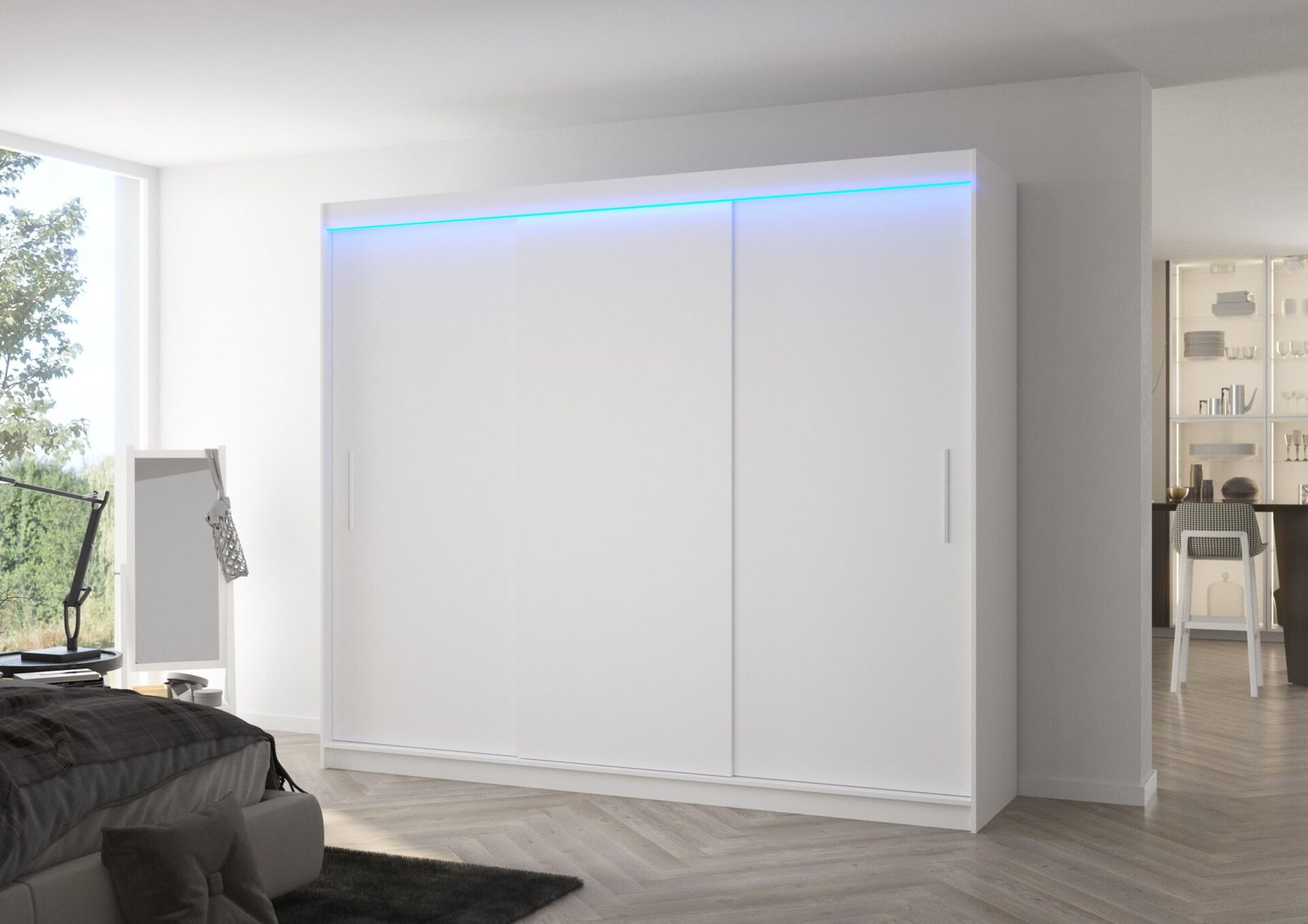 Sliding wardrobe with LED lighting ANTOS 250 white ADRK - Image 2