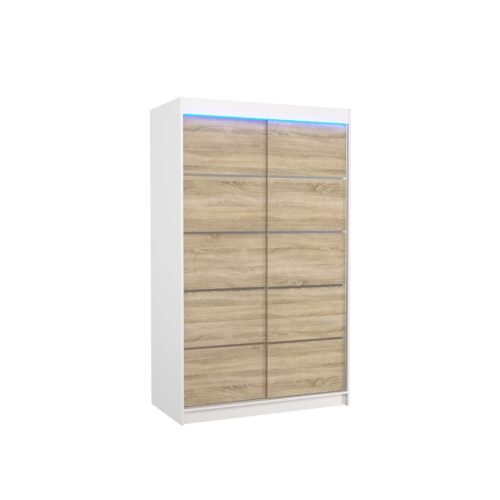 BENISSO 120 sliding wardrobe with LED lighting, white/Sonoma, ADRK