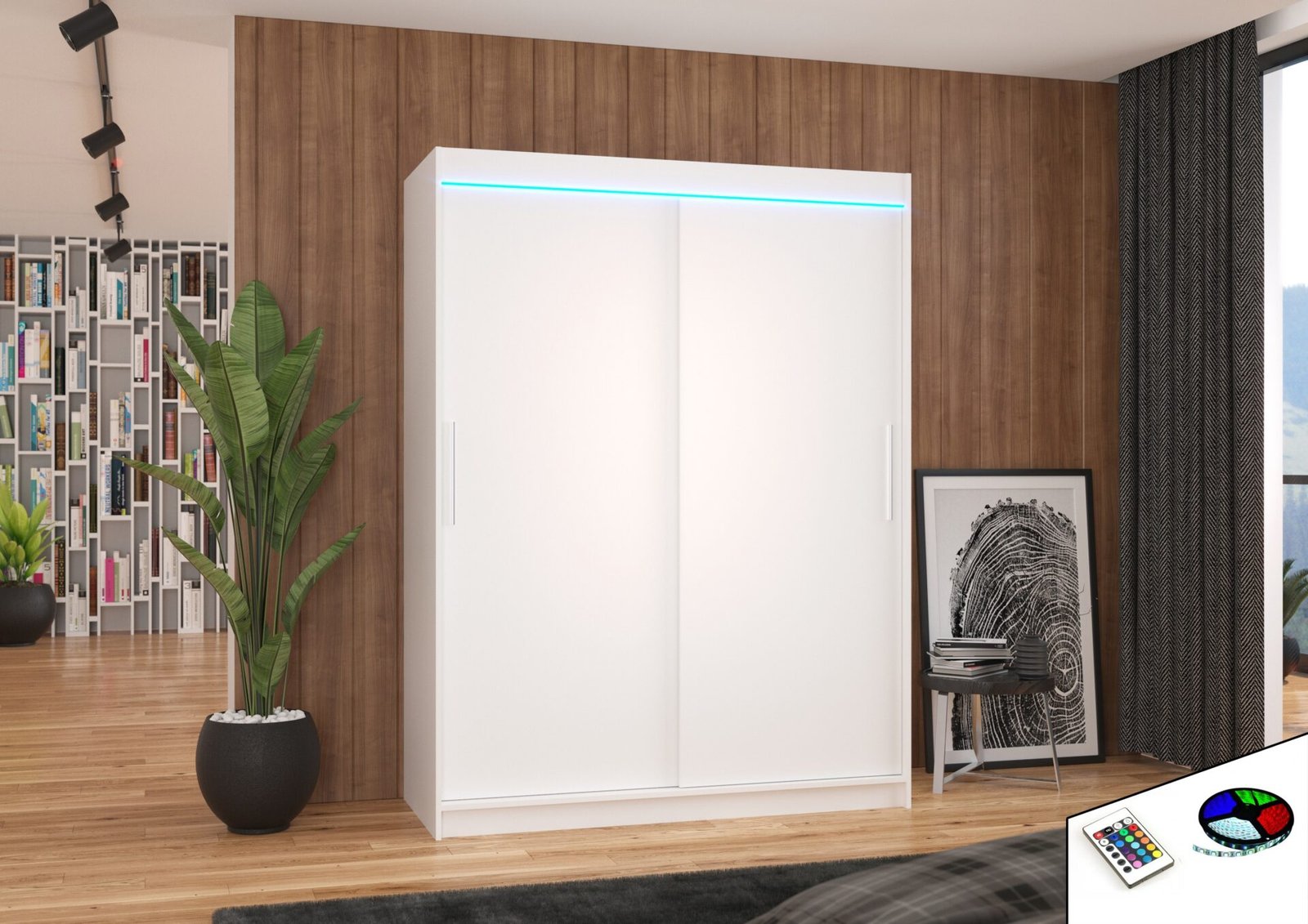 Sliding wardrobe with LED lighting DENVER 150 white ADRK - Image 2