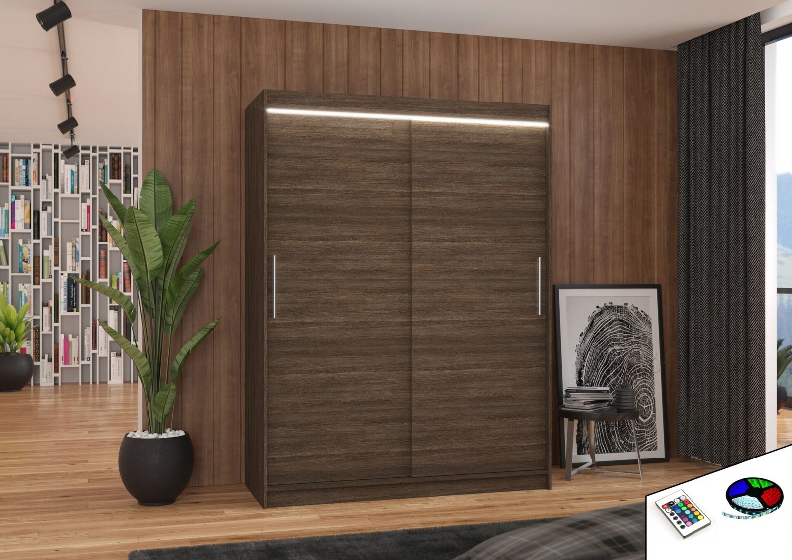 Sliding wardrobe with LED lighting DENVER 150 Chocolate ADRK - Image 2