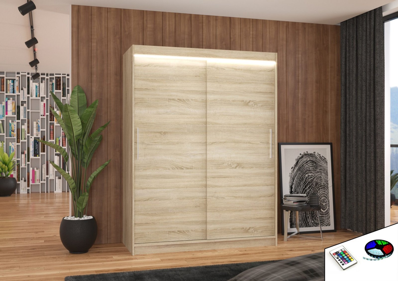 Sliding wardrobe with LED lighting DENVER 150 Sonoma ADRK - Image 2