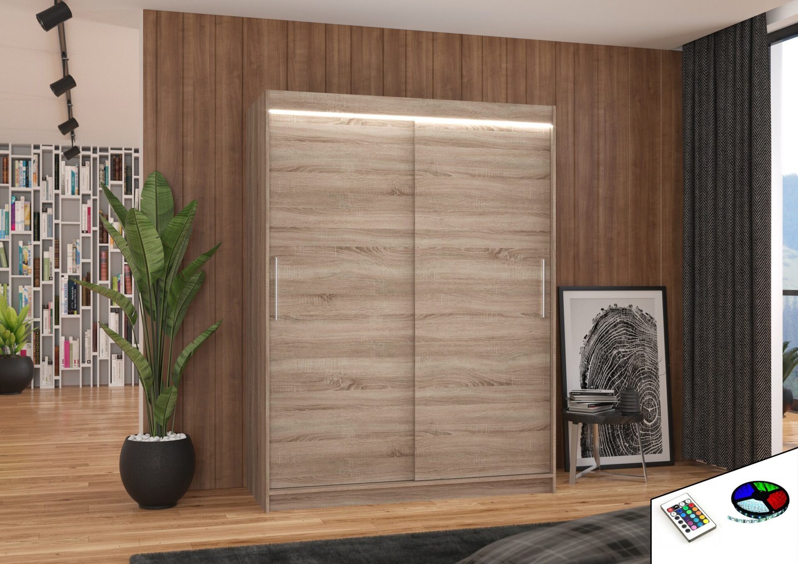 Sliding wardrobe with LED lighting DENVER 150 Truffle ADRK - Image 2