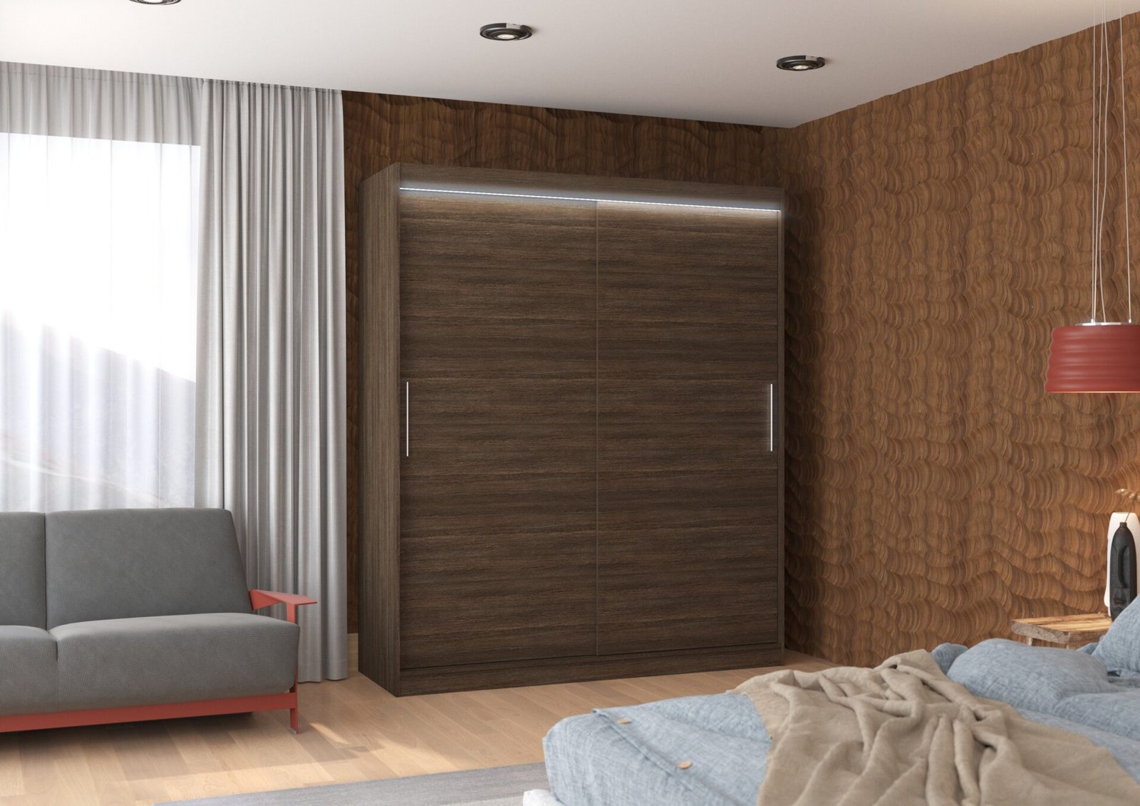 Sliding wardrobe with LED lighting LINCOLN 180 Chocolate ADRK - Image 2