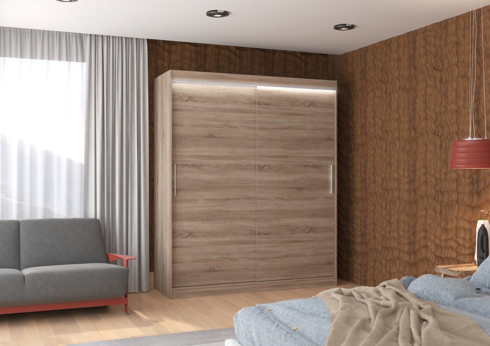 Sliding wardrobe with LED lighting LINCOLN 180 Truffle ADRK - Image 2