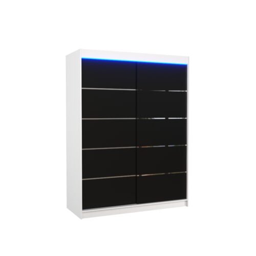 Sliding wardrobe with LED lighting LUFT 150 white/black ADRK