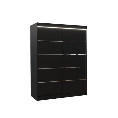 Sliding wardrobe with LED lighting LUFT 150 black ADRK