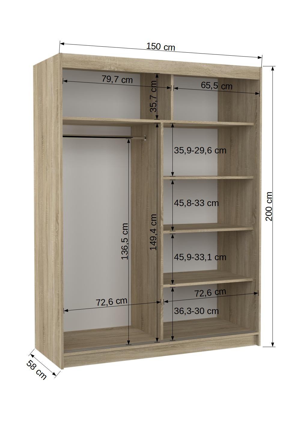 Sliding wardrobe with LED lighting LUFT 150 black/white ADRK - Image 4