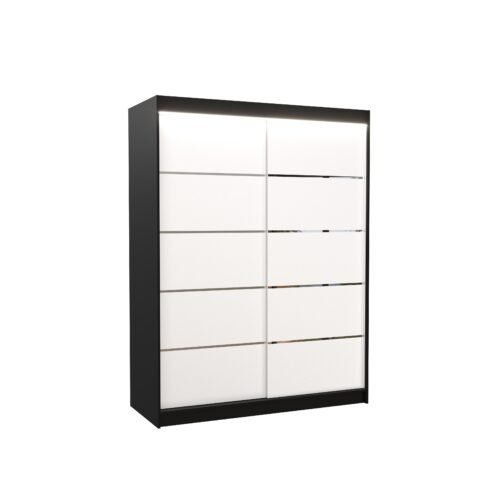 Sliding wardrobe with LED lighting LUFT 150 black/white ADRK