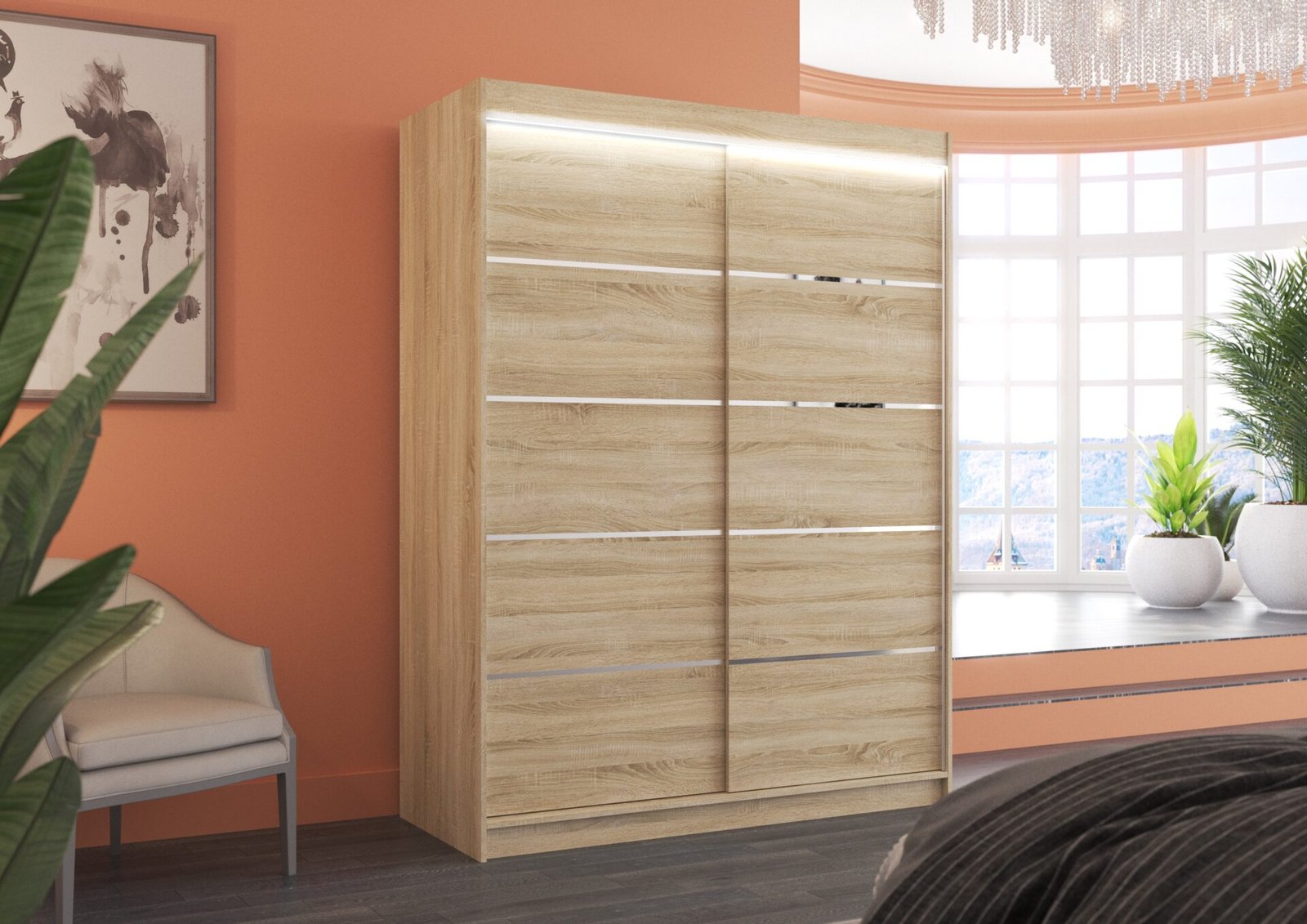 Sliding wardrobe with LED lighting LUFT 150 Sonoma ADRK - Image 2