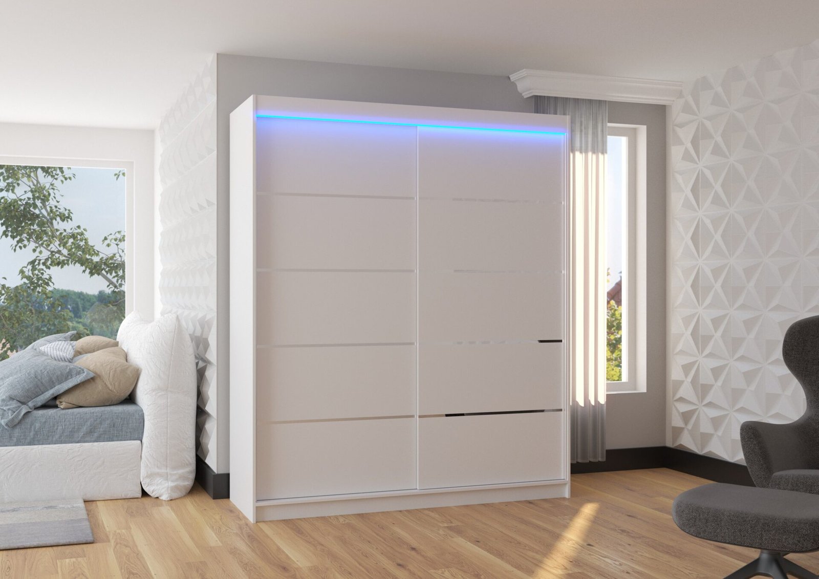 Sliding wardrobe with LED lighting SPECTRA 180 white ADRK - Image 2