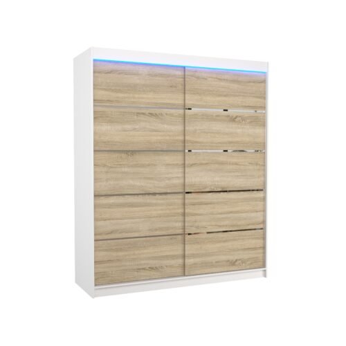 SPECTRA 180 sliding wardrobe with LED lighting, white/Sonoma, ADRK