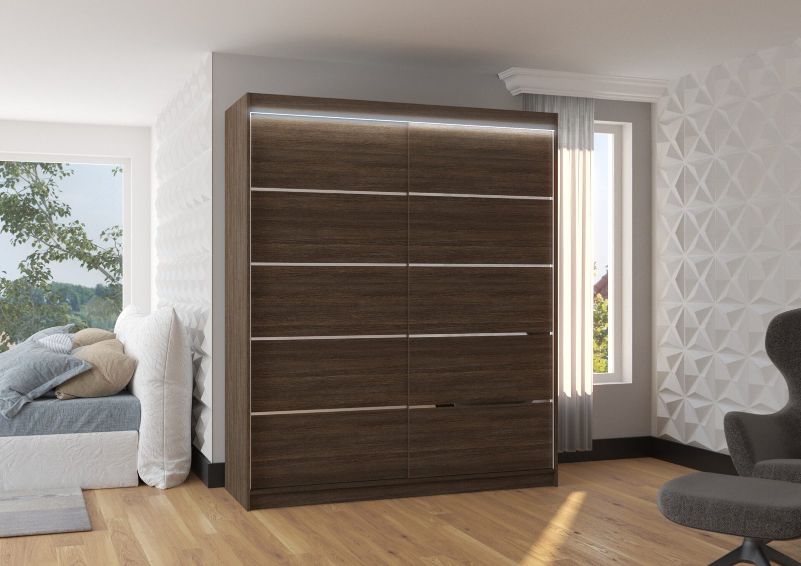 Sliding wardrobe with LED lighting SPECTRA 180 Chocolate ADRK - Image 2