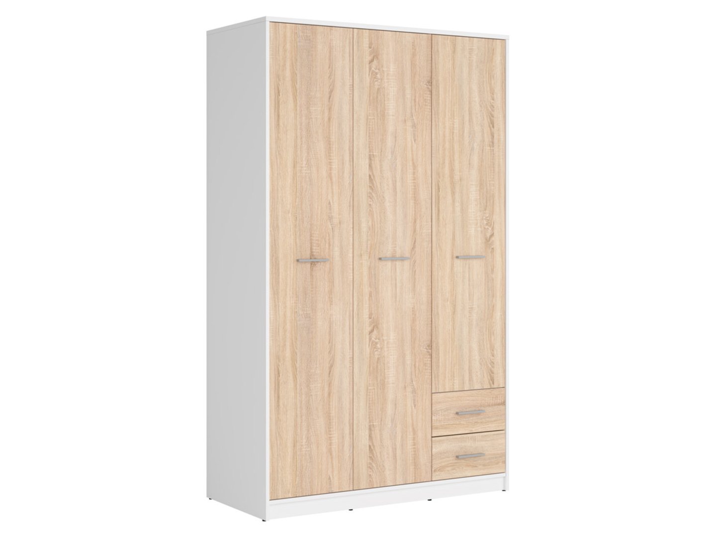 NEPO PLUS three-door wardrobe with two drawers, 118.5 cm, white/sonoma oak