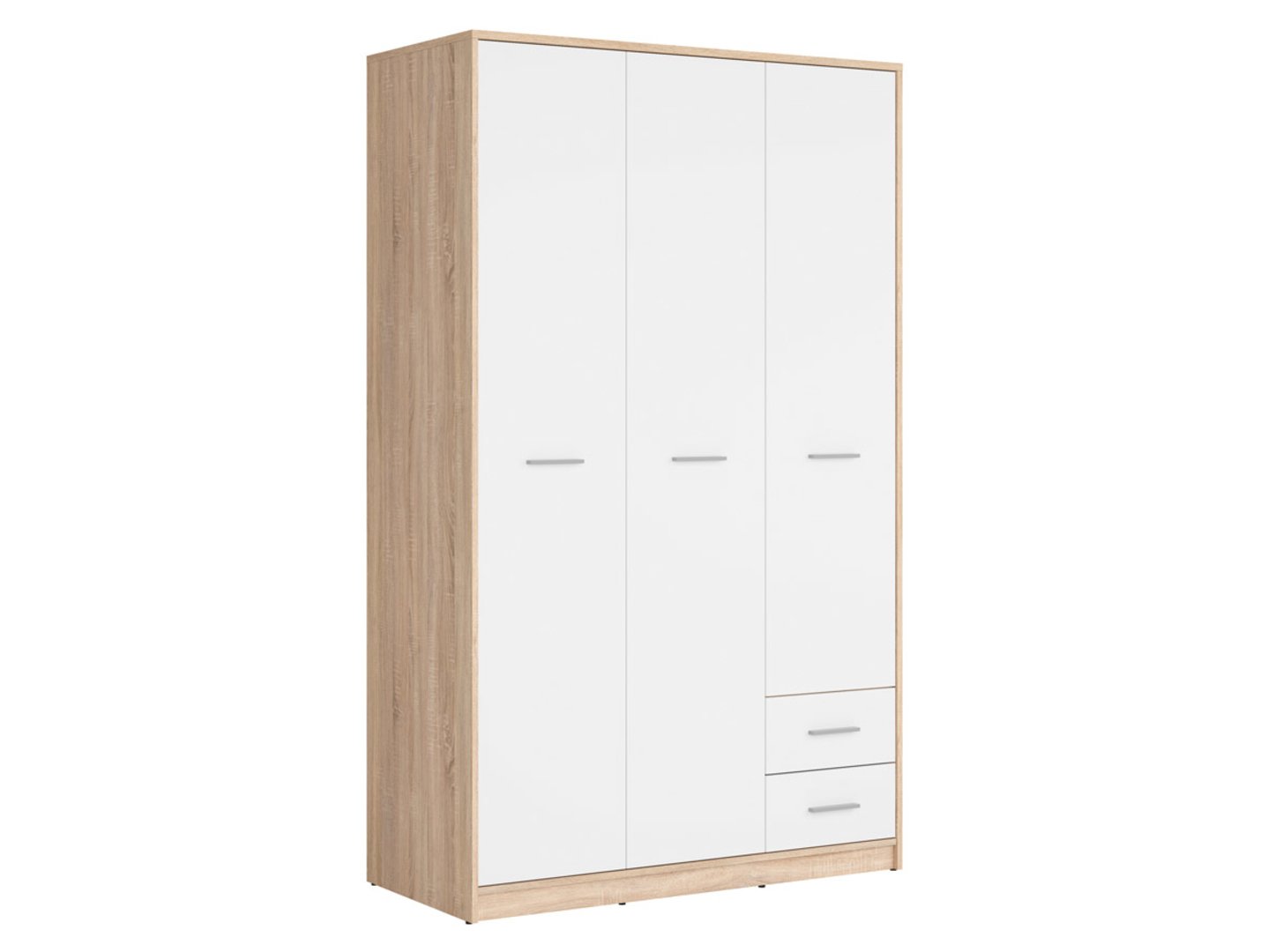 NEPO PLUS three-door wardrobe with two drawers, 118.5 cm, Sonoma oak/white