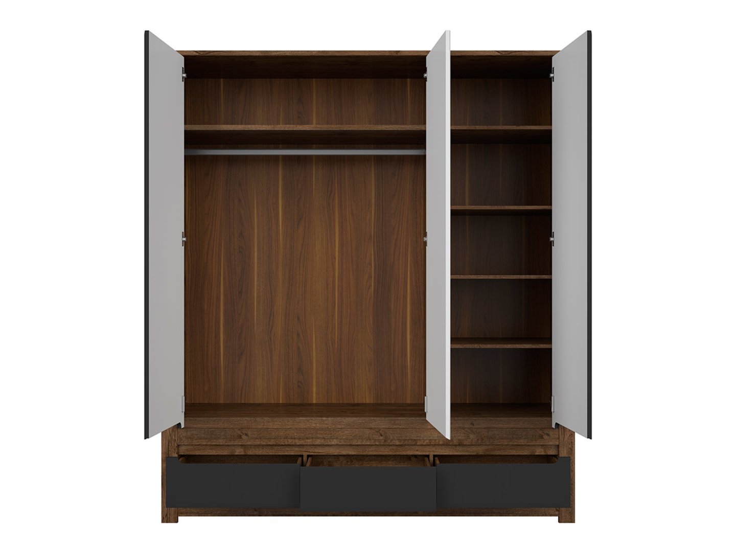 Three-door wardrobe with mirror front and three drawers RUSO 178.5 cm, ash oak/matte black - Image 3