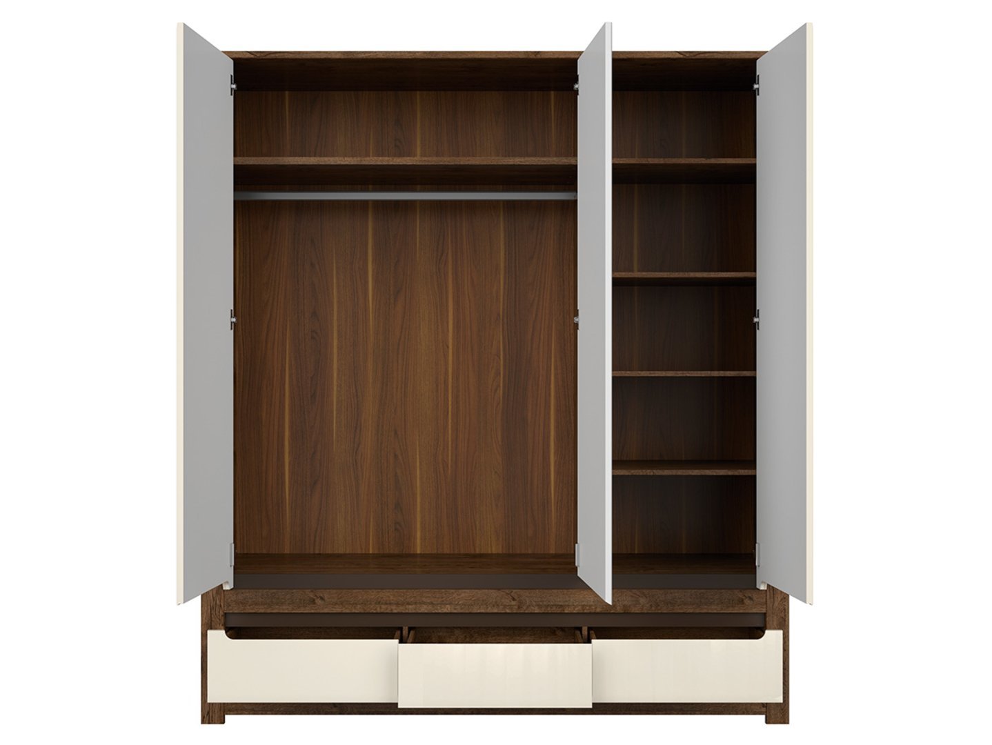 Three-door wardrobe with mirror front and three drawers RUSO 178.5 cm, dove-colored oak/pearl gloss - Image 3