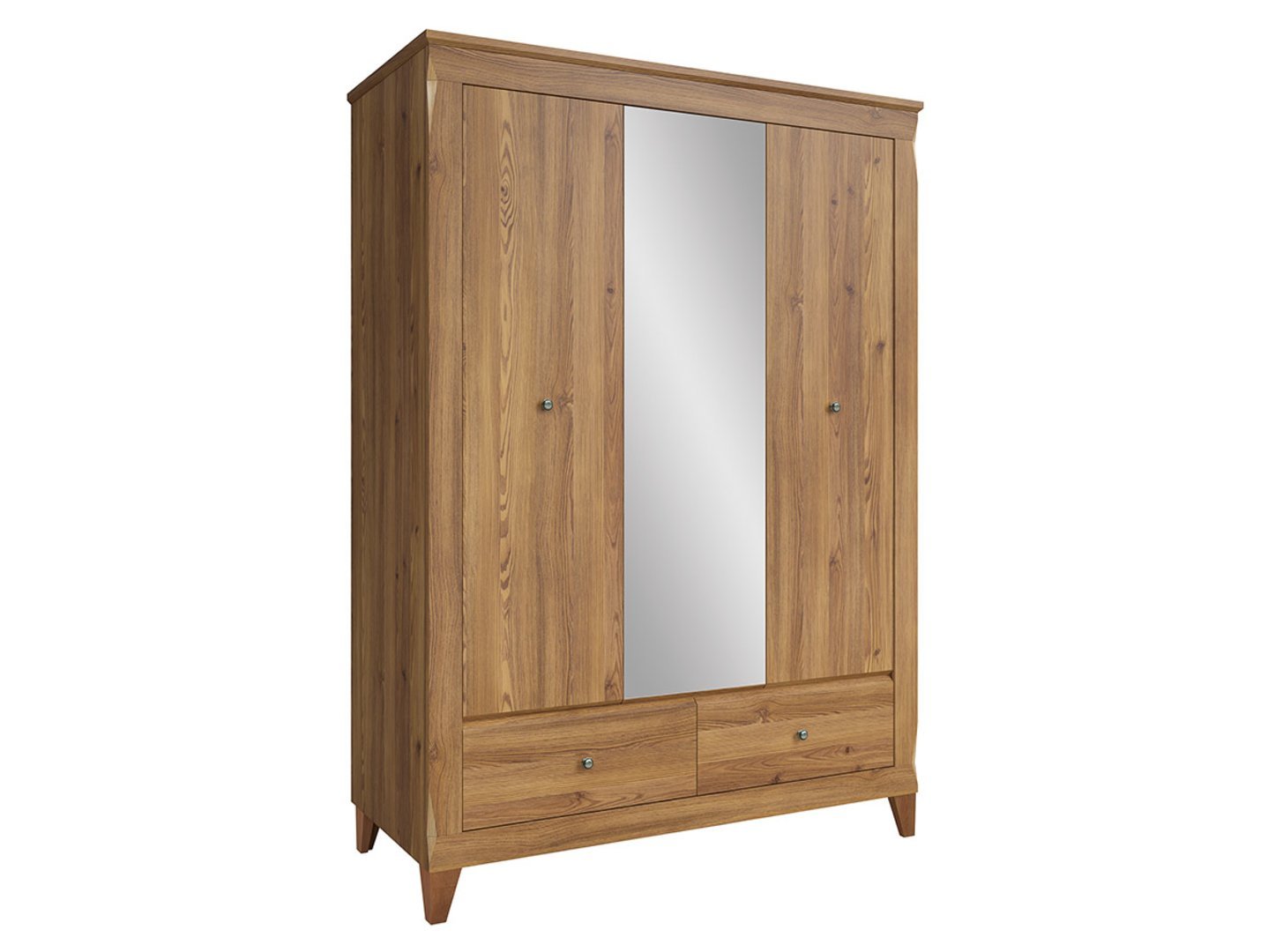 BERGEN three-door wardrobe with mirror and two drawers, 144 cm, golden Sibiu larch color - Image 5