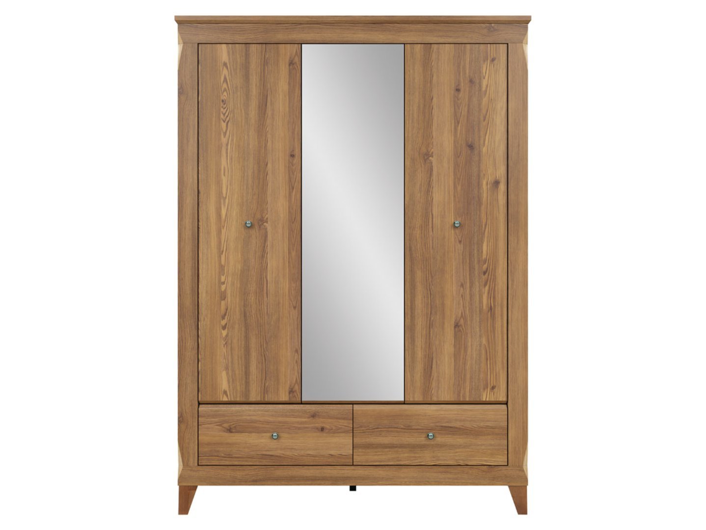 BERGEN three-door wardrobe with mirror and two drawers, 144 cm, golden Sibiu larch color - Image 6