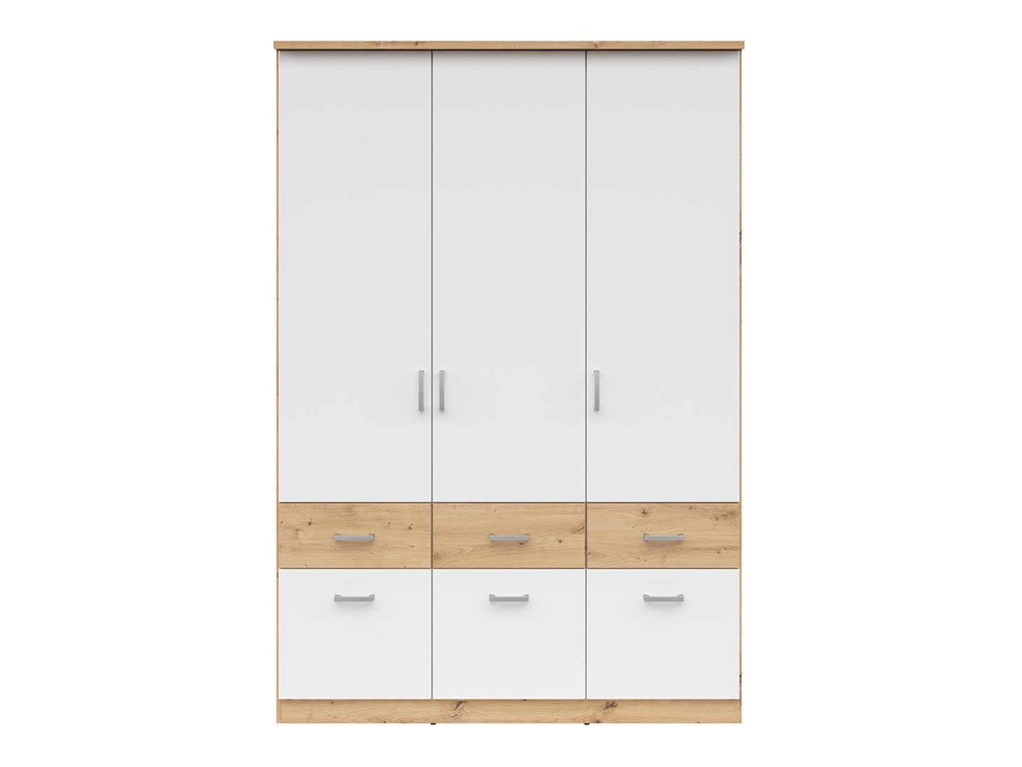 BRANDO 3 three-door wardrobe with six drawers, artificial oak/textile/white - Image 2