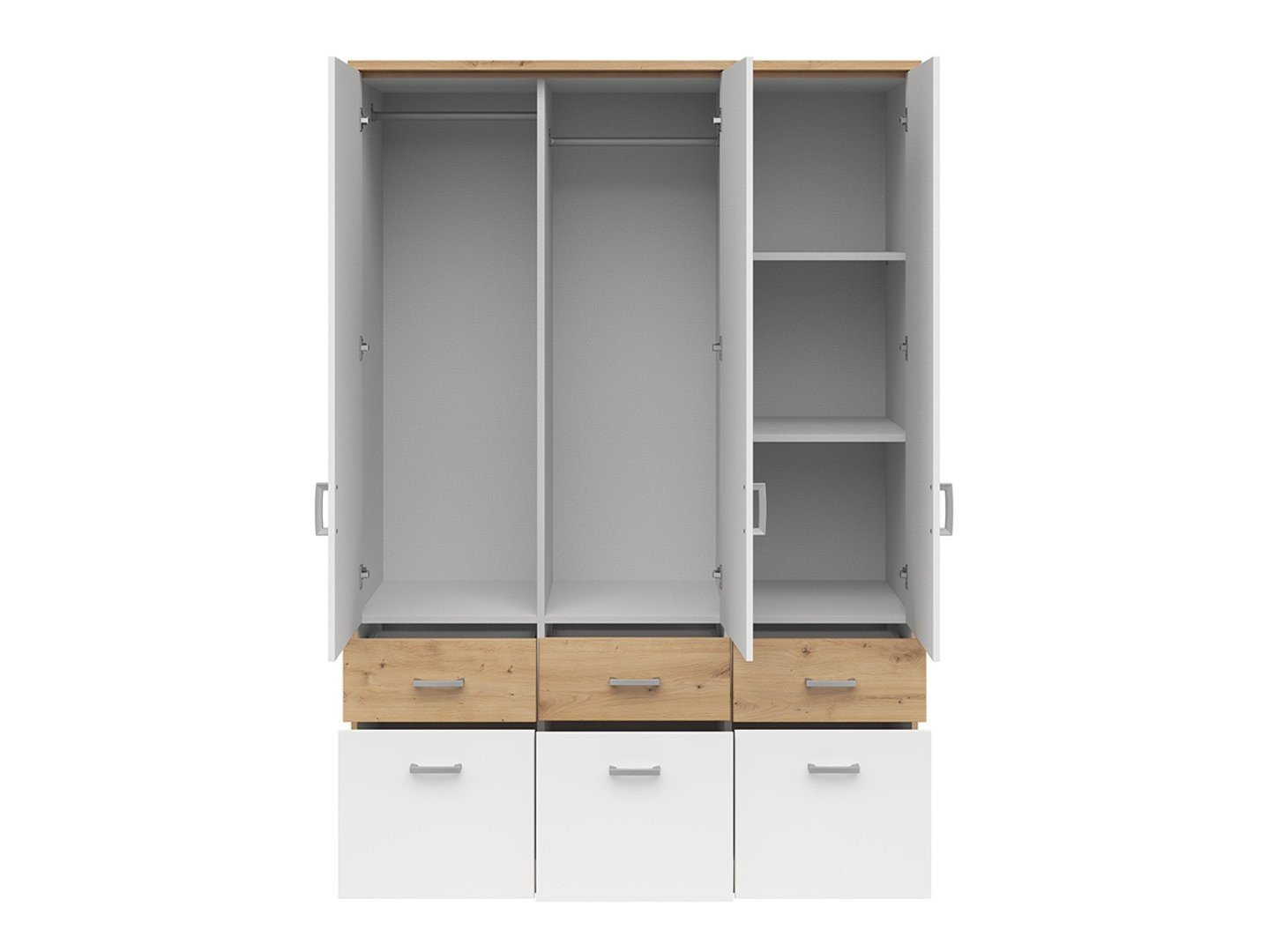 BRANDO 3 three-door wardrobe with six drawers, artificial oak/textile/white - Image 3