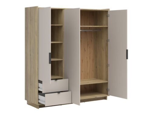 DALVA three-door wardrobe with drawers 180 cm, pinkish purple/cashmere oak