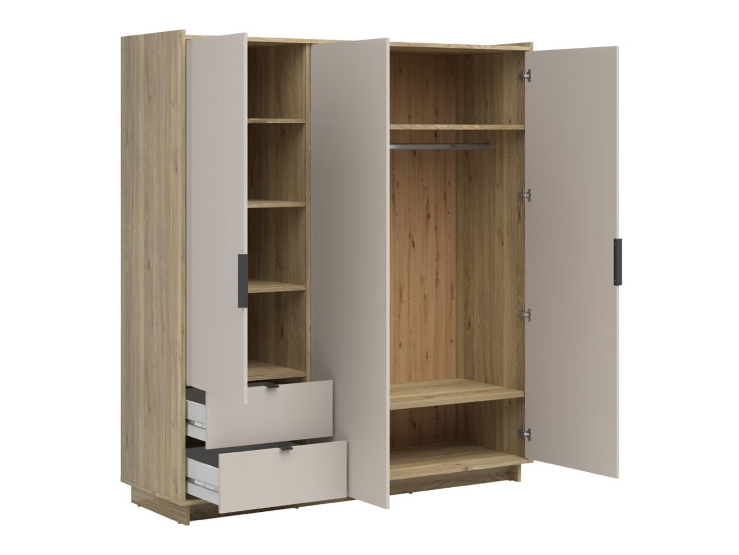 DALVA three-door wardrobe with drawers 180 cm, pinkish purple/cashmere oak