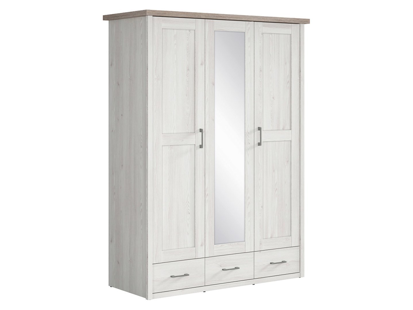 LUCA JUZI three-door wardrobe with three drawers, 148 cm, light Sibiu larch / dark Sonoma oak