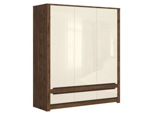 Three-door wardrobe with three drawers RUSO 178.5 cm, dove-colored oak/pearl gloss