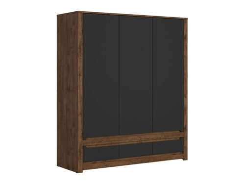 Three-door wardrobe with three drawers RUSO 178.5 cm, ash oak/matte black