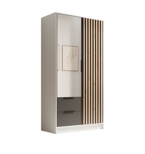Neri 100 wardrobe with folding mechanism and mirrors, white/black, ADRK
