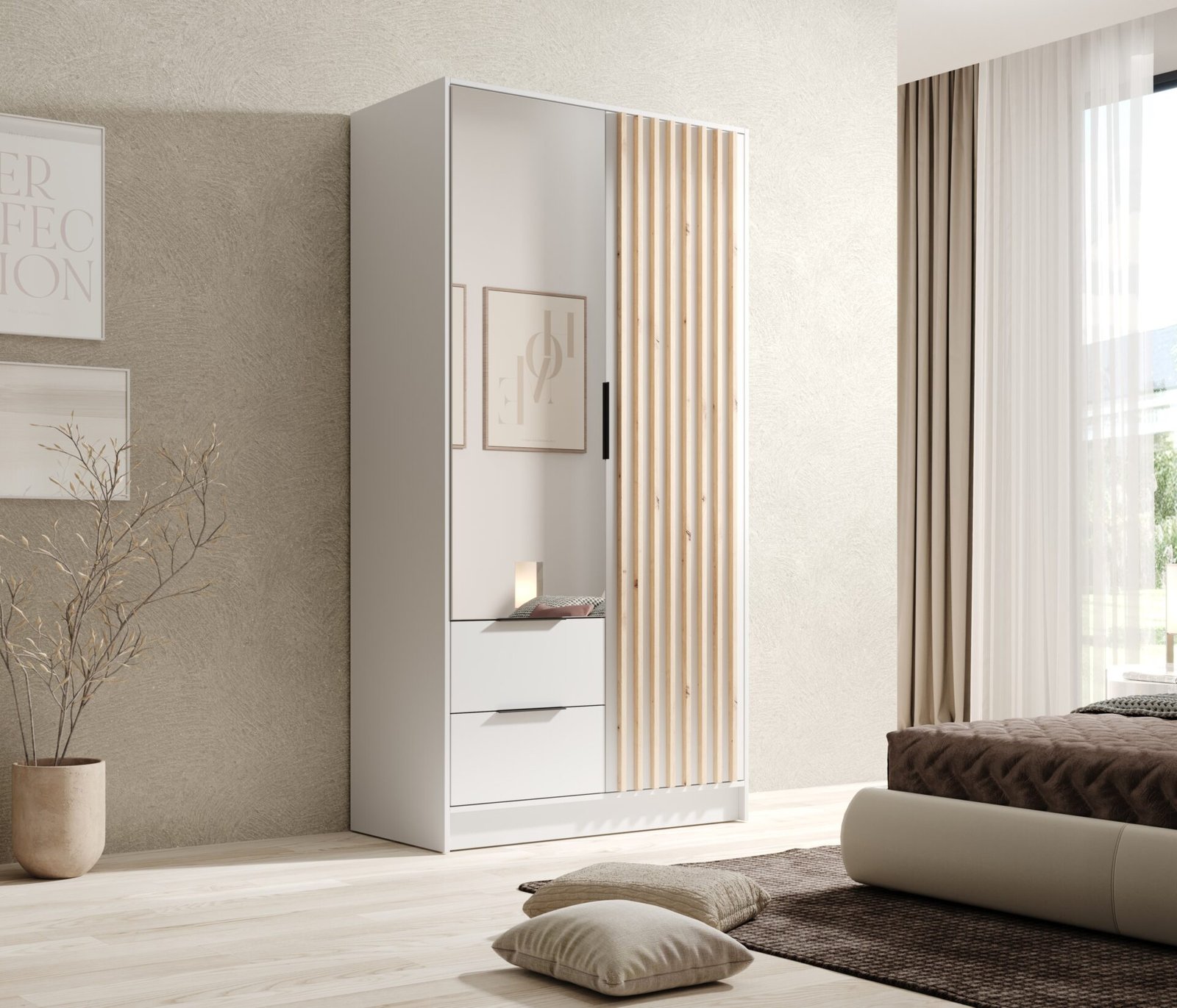 Neri 100 wardrobe with folding mechanism and mirrors, white, ADRK - Image 2