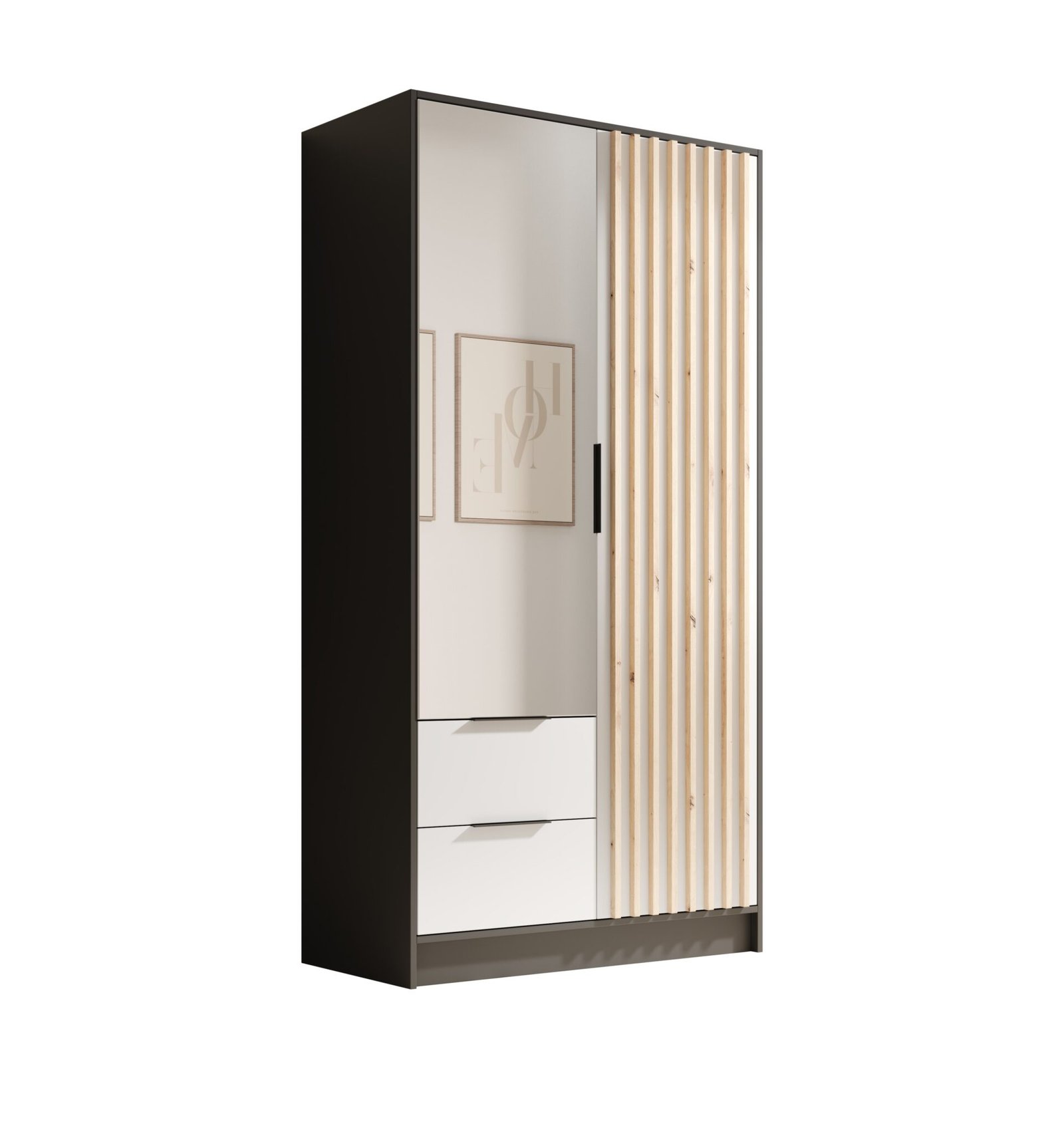 Neri 100 tilting wardrobe with mirrors, black/white, ADRK