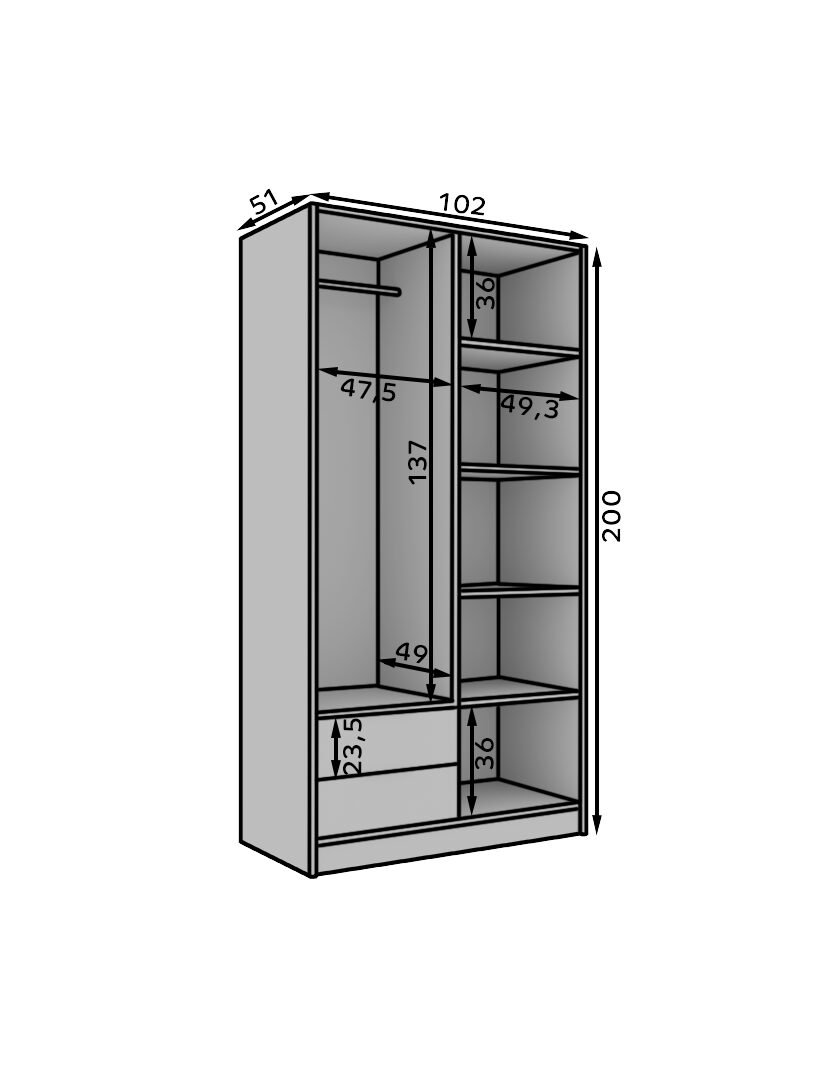 Neri 100 tilting wardrobe with mirrors, black/white, ADRK - Image 4