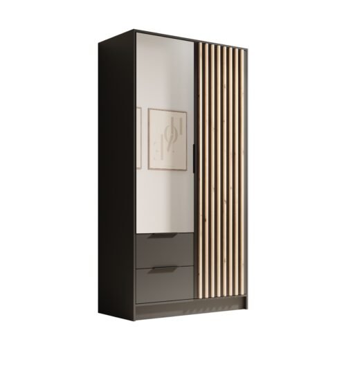 Neri 100 wardrobe with folding mechanism and mirrors, black, ADRK
