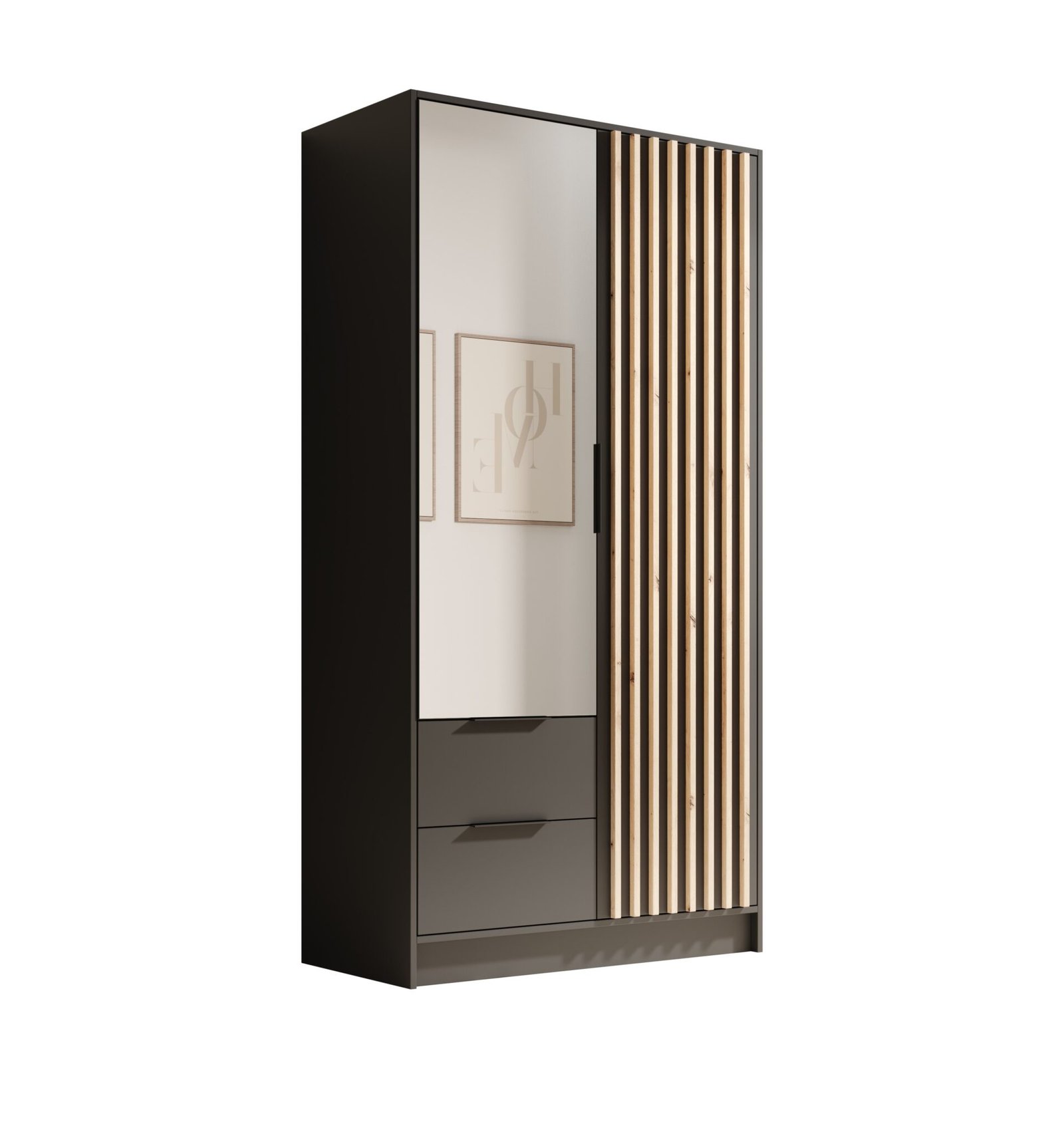 Neri 100 wardrobe with folding mechanism and mirrors, black, ADRK