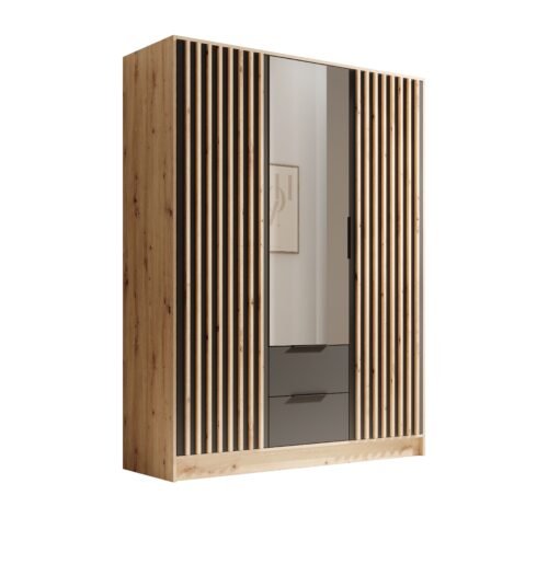 Neri 150 tilting mirrored wardrobe, Artisan/Black, ADRK