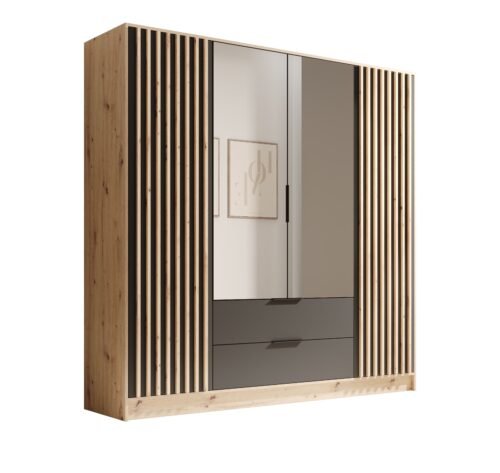 Neri 200 tilting mirrored wardrobe, Artisan/Black, ADRK
